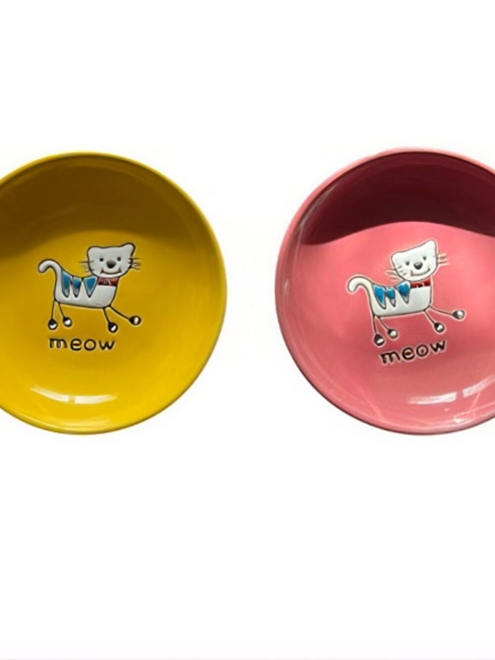 Silly Kitty Stoneware Cat Bowls & One Small Dog Food Bowl